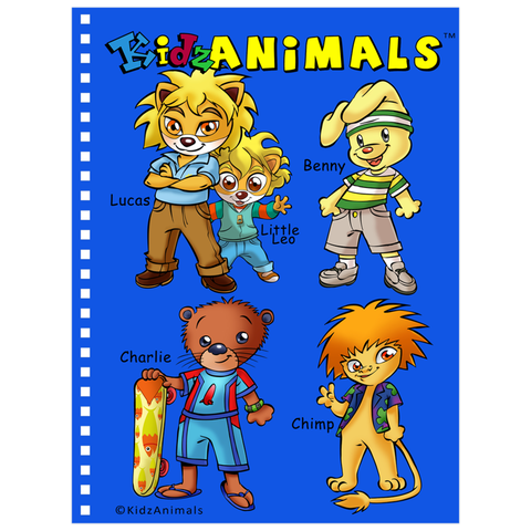 Notebook - KidzAnimals Boys #3 – Lucas, Little Leo, Benny, Charlie and Chimp - BLUE