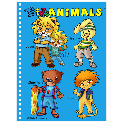 Notebook - KidzAnimals Boys #3 – Lucas, Little Leo, Benny, Charlie and Chimp - LIGHT BLUE