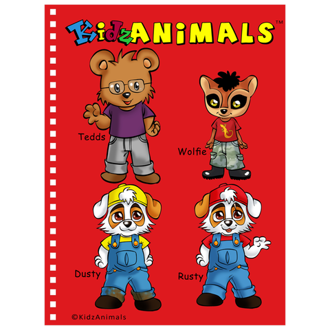 Notebook - KidzAnimals Boys #2 – Tedds, Wolfie, Dusty and Rusty - RED