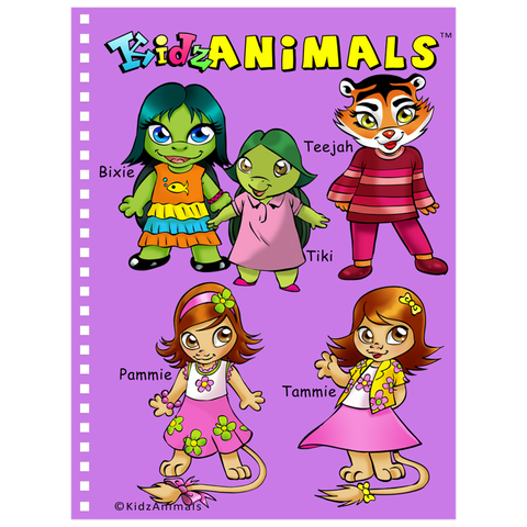 Notebook - KidzAnimals Girls #3 - Bixie, Tiki, Teejah, Pammie and Tammie - LAVENDER