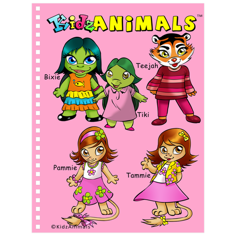 Notebook - KidzAnimals Girls #3 - Bixie, Tiki, Teejah, Pammie and Tammie - LIGHT PINK