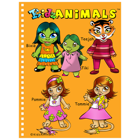Notebook - KidzAnimals Girls #3 - Bixie, Tiki, Teejah, Pammie and Tammie - ORANGE