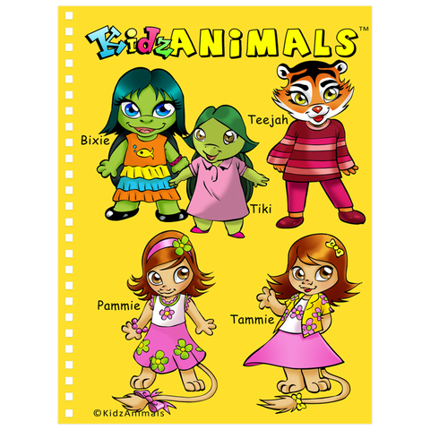 Notebook - KidzAnimals Girls #3 - Bixie, Tiki, Teejah, Pammie and Tammie - YELLOW